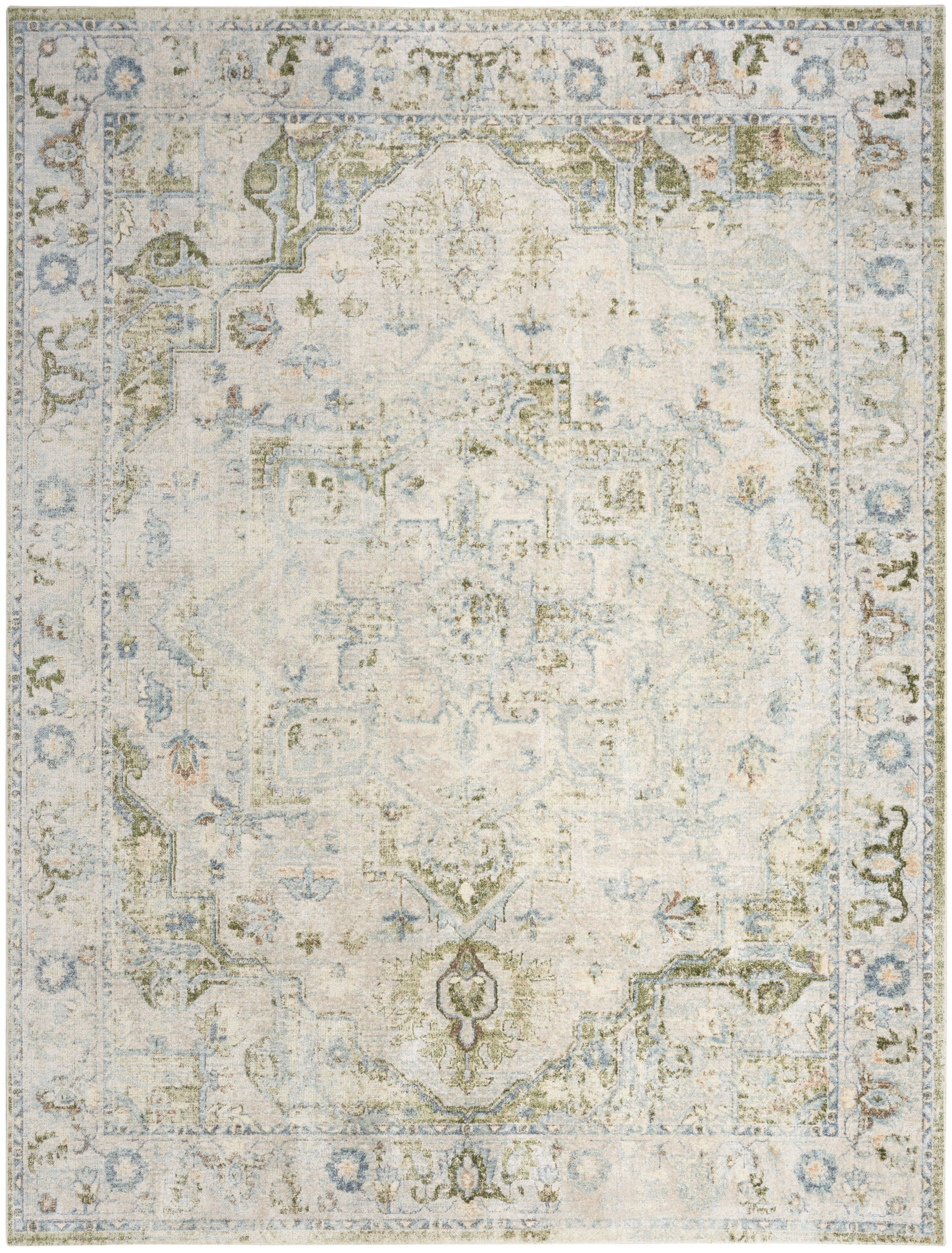 Nourison Astra Machine Washable Center medallion Blue Green 7'10" x 10' Area Rug (8x10)