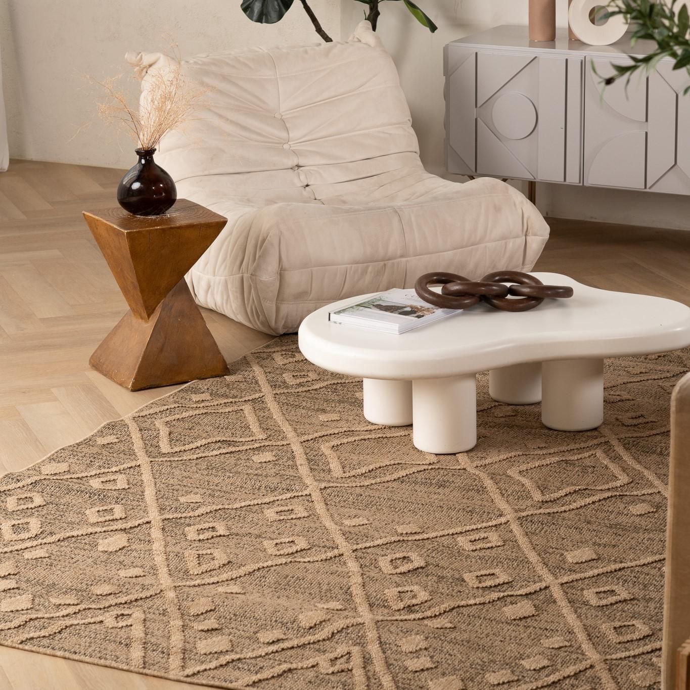 Rug Branch Hogar Abstract Indoor Outdoor Area Rug, Brown Beige, Boho - Living Room, Bedroom, Dining Room, and Kitchen