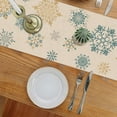 thumbnail image 3 of Winter Gold Blue Snowflakes Table Runner, Farmhouse Tabletop Scarf Home Kitchen Dining Room Holiday Decor Sign, Seasonal Rustic Burlap Christmas Decorations Party Supplies 13 x 90 Inch, 3 of 6
