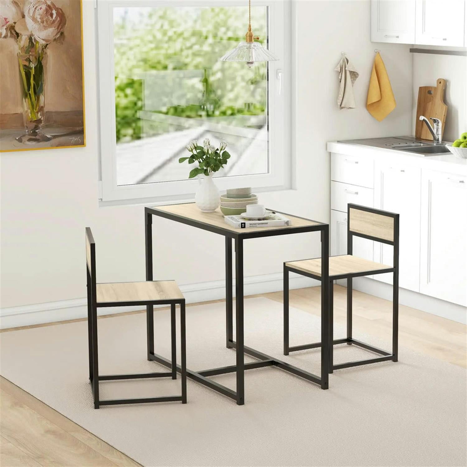 Demi Bonn 3 Piece Dining Table Set for Small Spaces,dustrial Kitchen Table and Chairs for 2 Dining Room Set with Chairs Home Furniture Rectangular, Beige
