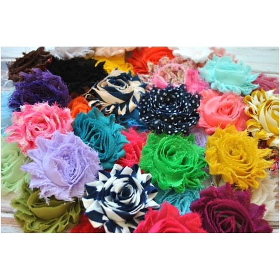 YYCRAFT (30 Pieces Shabby Flowers - Chiffon Fabric Roses - 2.5" - Solids and Prints Included - Assorted Color Mix