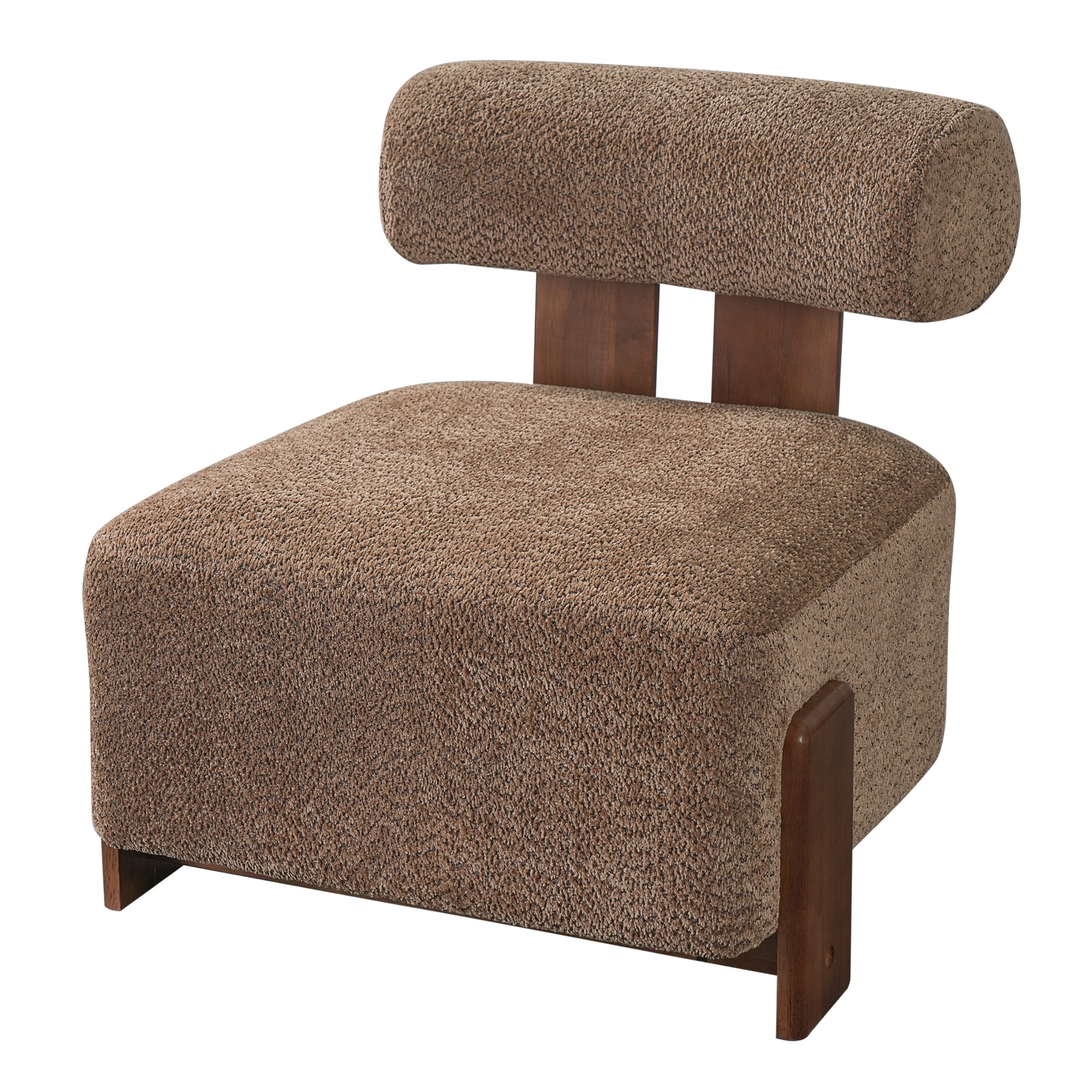 Christopher Knight Home 27.25" Modern Boucle Accent Chair with Rolled Backrest, Solid Wood Frame, Brown