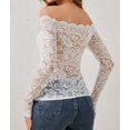thumbnail image 6 of Women Lace Trim Off Shouder Top Long Sleeve Double Lined Y2k Trendy T Shirts White XL, 6 of 7