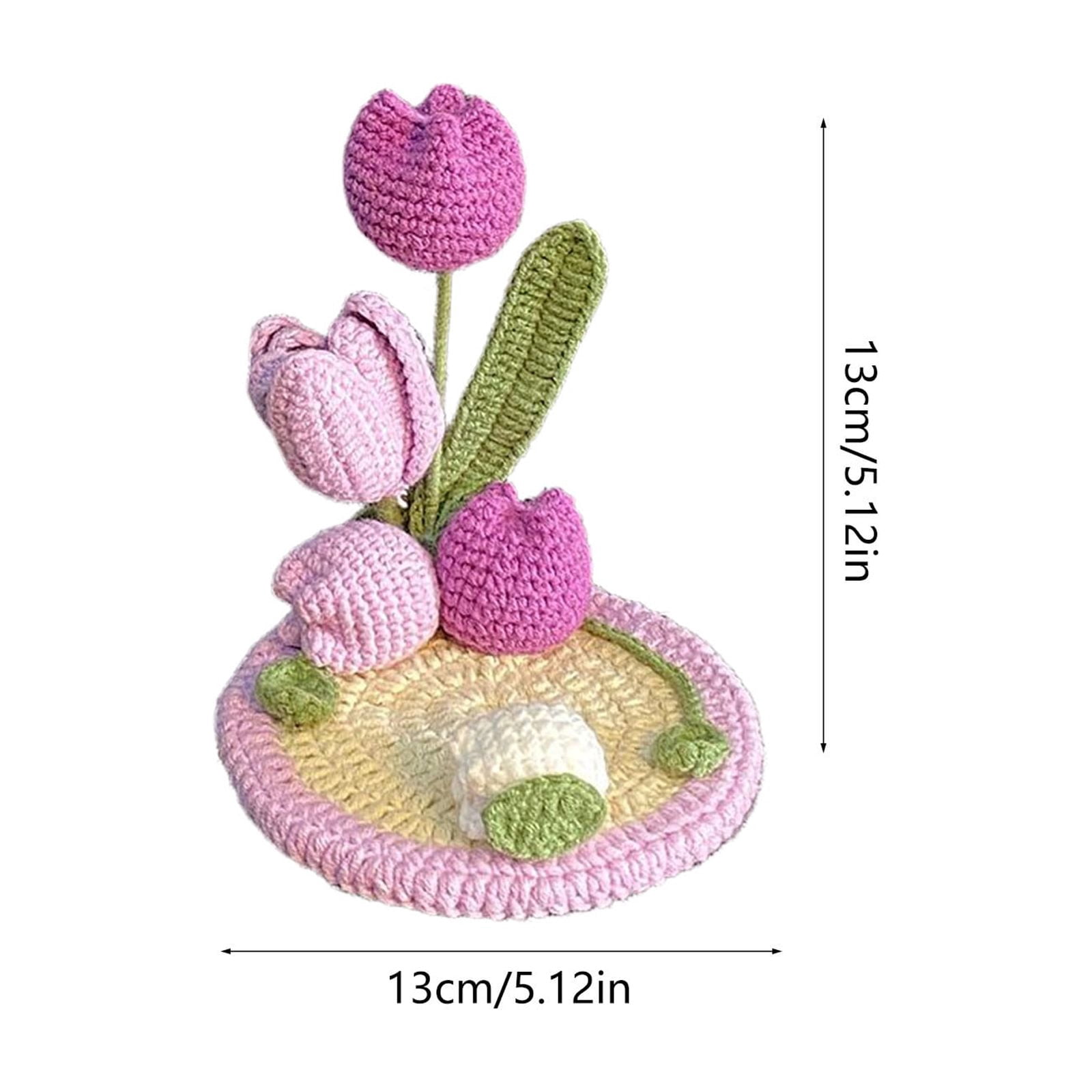 AURIGATE Handmade Crochet Tulip Flower Phone Stand, 5.12 Inch Cotton Cute Floral Phone Holder for Desk Home Office Decor