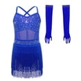 thumbnail image 4 of Choomomo Girls Sequin Fringed Dresses Tassel Skirted Leotard Latin Dance Outfits with Gloves Party Bodysuit Royal Blue 12, 4 of 7