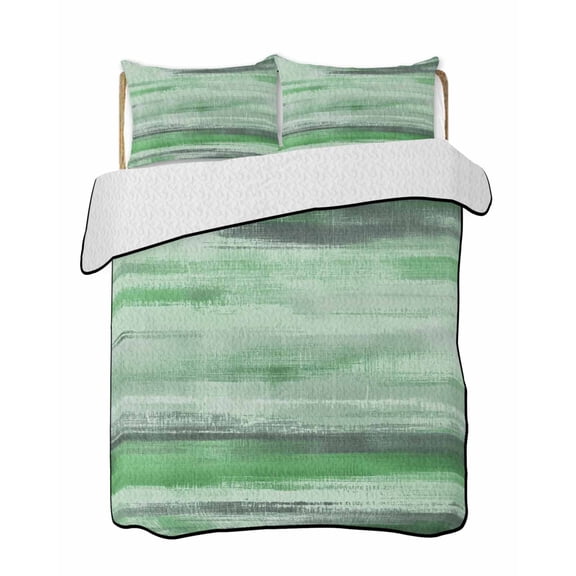 Quilts Twin Size Bedding Set, Green Grey Ombre Lightweight Quilted Comforter, Vintage Shabby Green Abstract Art Soft Reversible Bedspread Coverlet with Pillow Covers for All Season, 68" x 86"