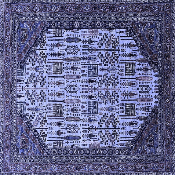 Ahgly Company Indoor Square Oriental Blue Industrial Area Rugs, 7' Square