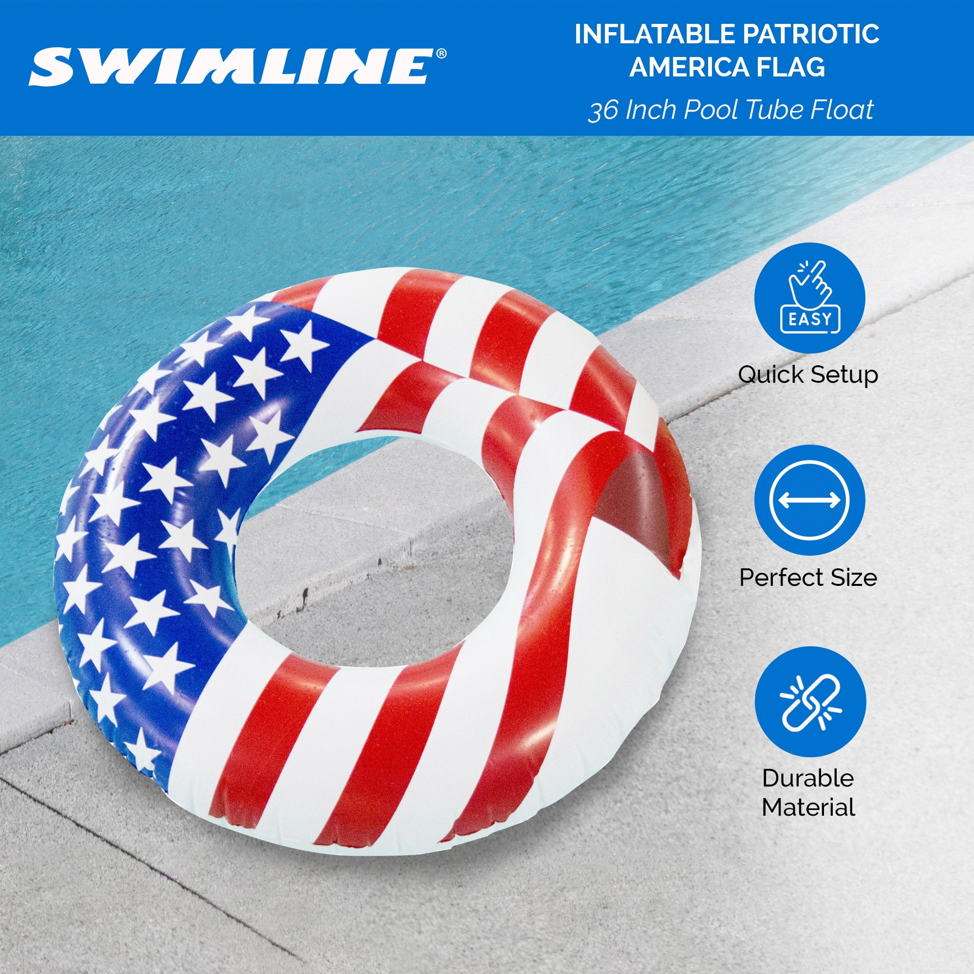 Swimline 36" Inflatable Patriotic American Flag Pool Tube Float, (5 Pack)