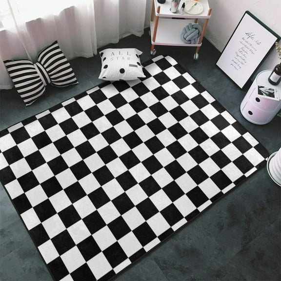 Checkered Flag Racing Area Rug Black And White Grid Rugs Living Room For Bedroom Dining Home Office Soft Rugs Carpets