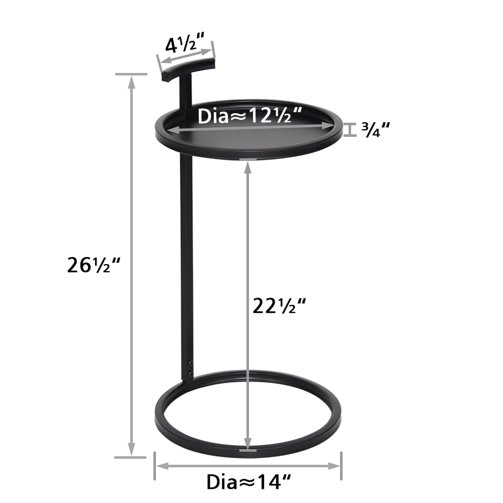 Abble 14  Inch living Room Round Matte Black Metal Tray Top C Table & Side Table