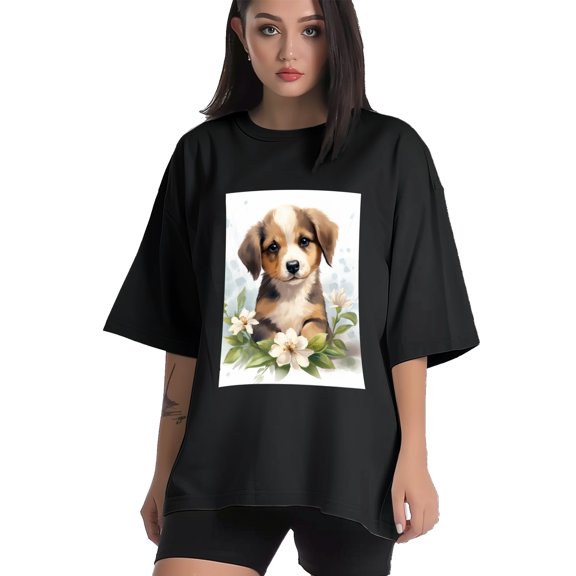Plus Size Shirt for Women Black Tops for Women Short Sleeves Shirt for Women Puppy T Shirt Crewneck Shirt for Women XS