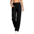 thumbnail image 3 of Zulora Women's Cargo Yoga Pants High Waist Stretchy Waistband Loose Straight Leg Casual Workout Trousers with Side Pockets, 3 of 10