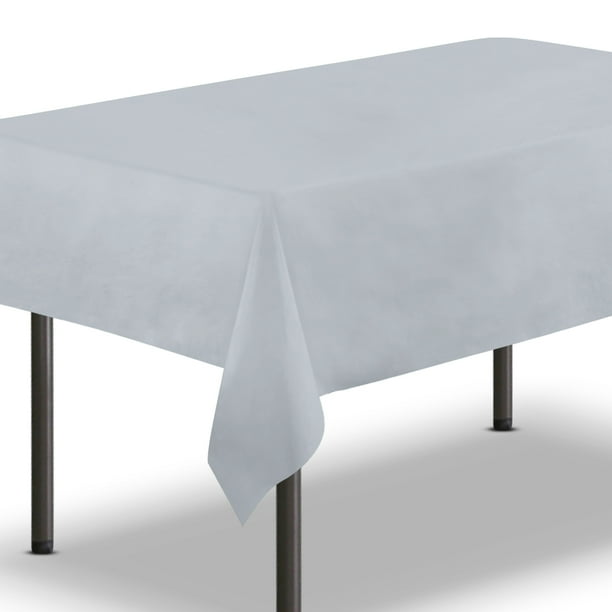 [10 Pack] Silver Plastic Tablecloth 54 x 108 Inch Rectangle Table