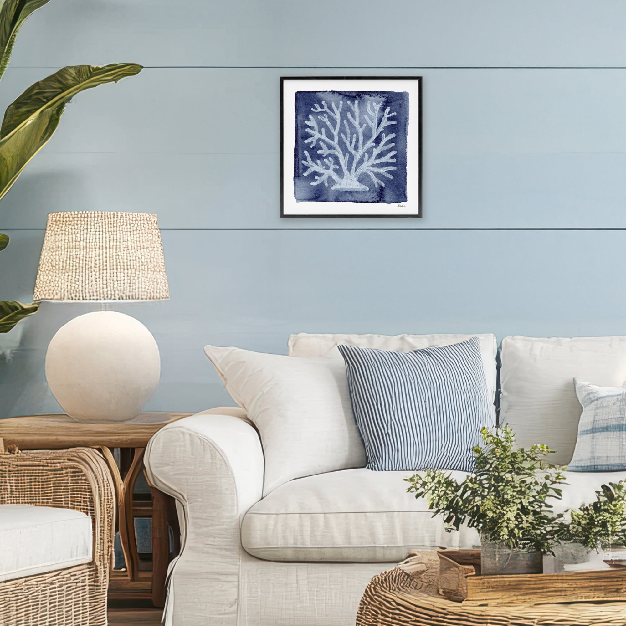 Stupell Industries White Coral on Indigo Black Framed Giclee Art, design by Patti Bishop