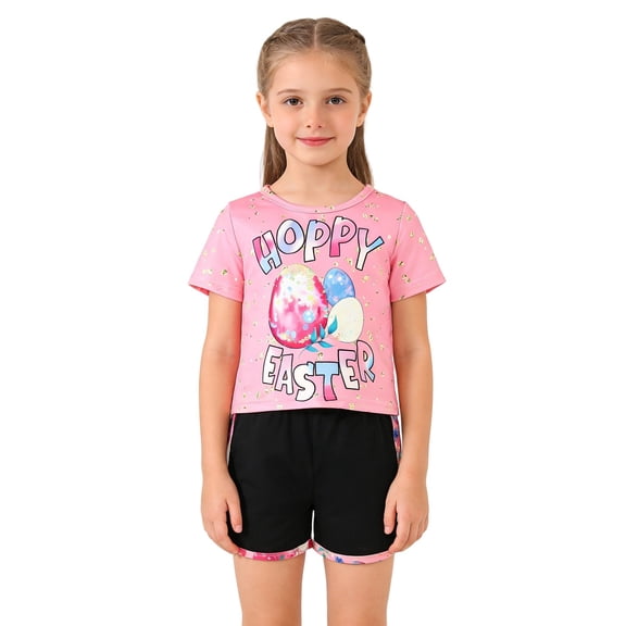 Jamsmile Toddler Girls Outfits Sets Easter Day Short Sleeve Tees And Ruffle Shorts Playwear Kids Girls Two Piece Matching
