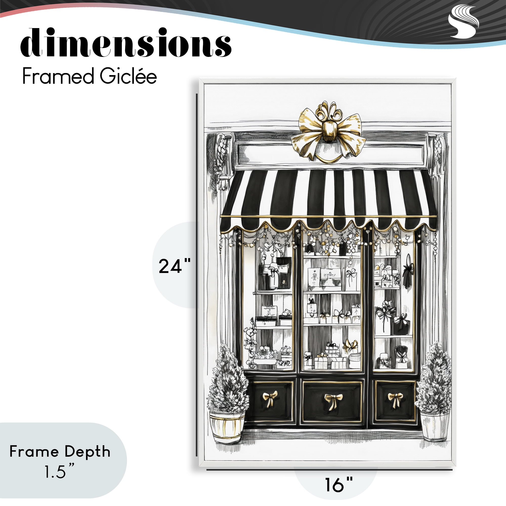 Stupell Industries Striped Paris Shop Facade White Framed Giclee Art, design by Petal Prints Design
