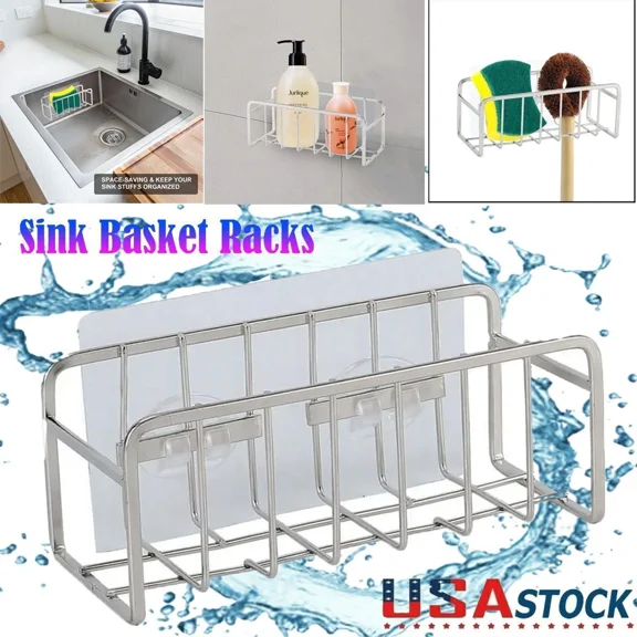 Sponge Holder Suction Cups Kitchen Sink Drain Rack Soap Storage Shelf Organizer