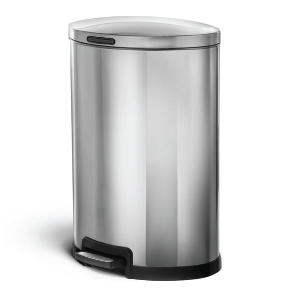 Home Zone Living 12 Gallon Semi-Round Stainless Steel Kitchen Trash Can with Step Pedal and Soft Close Lid, Silver