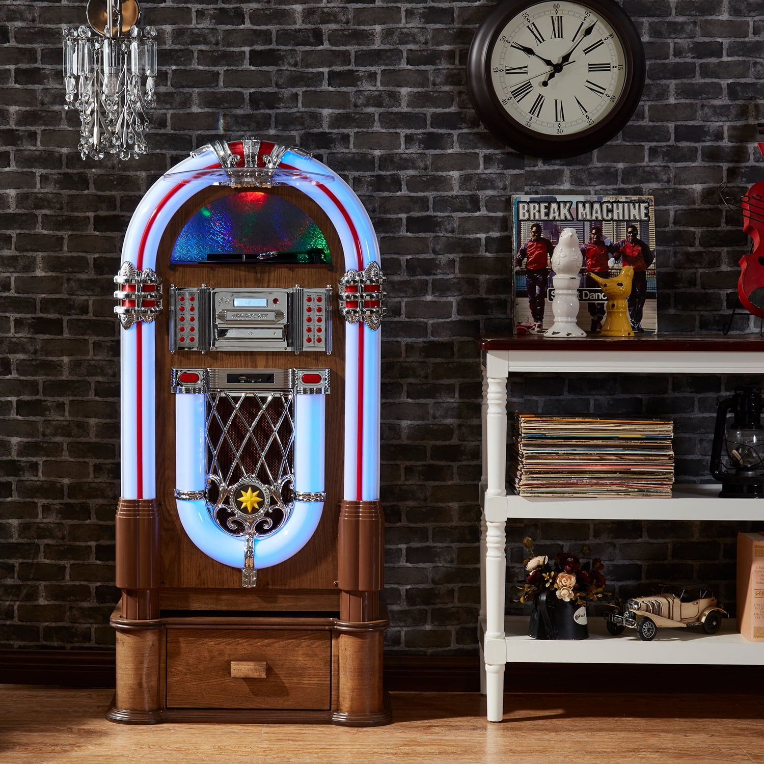 Arkrocket Taurus II Medium Size Jukebox Vinyl Record Player Bluetooth CD Player Retro Turntable Classic (Taurus II + Stand - Oak)