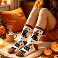 thumbnail image 2 of Halloween Cartoon Crew Socks, Festive Pumpkin Ghost Black Cat Pattern Long Socks, Soft Cozy Casual Hosiery for Women Halloween Party Home Daily Wear Holiday Gift, 2 of 5