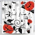 thumbnail image 1 of Spooky Whimsical Halloween Shower Curtain with Bats, Witches -Lanterns, 1 of 4