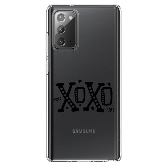 DistinctInk Clear Shockproof Hybrid Case for Samsung Galaxy Note 20 (6.7" Screen) - TPU Bumper Acrylic Back Tempered Glass Screen Protector - XOXO Black Hearts Valentine