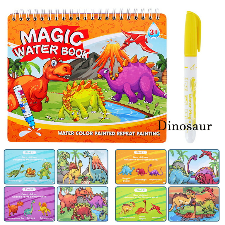LNKOO Paint with Water Coloring Books for Toddlers, Magic Water Panting  Books-Reusable Water Reveal Activity Books for Kids, Gift for Girls and Boys  for 3, 4, 5, Years Old(Animal/Dinosaur) 