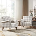 thumbnail image 3 of Plaid Accent Chair Set of 2, Wooden Legs Upholstered Armchair Lounge Sofa Home Living Room Grey, 3 of 8