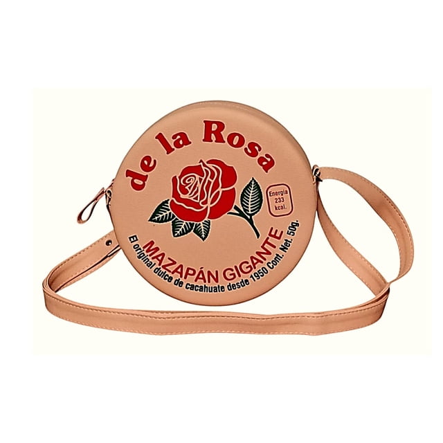 Bolsa en forma de MAZAPAN, Diseño de Dulce Tipico Mexicano, Forma Redonda, Moda Kawaii, Bandolera para Mujer, Cross Body, Correa Ajustable, Color Rosa, Novedoso y Encantador (Bolsa para Mujer).