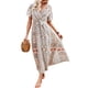 thumbnail image 3 of SAYOO Vestido Largo de Manga Corta para Mujer, Patrón de Estilo Bohemio Impreso con Cuello en V Vestido de Corte Alto con Lazo, Ropa Casual de una Pieza SAYOO casual, 3 of 5