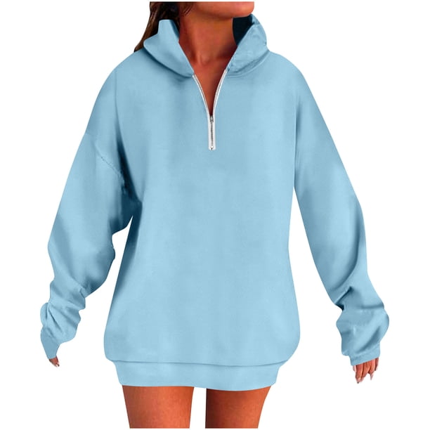 HongQid Women's Casual Long Sleeve Lapel Zipper Sweatshirt Oversized Loose Pullover Tops