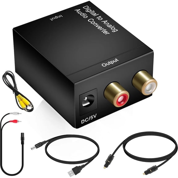 ROSLINY Digital to Analog Audio Converter Digital Optical Coaxial Toslink to Analog Stereo L/R RCA Adapter for TV DVD PS4 Xbox Amp Cinema