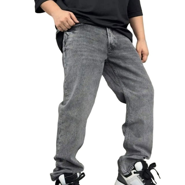 Lovzfmll Men's Classic Straight-Leg Denim Jeans, Relaxed Fit in a Solid Color for Timeless, Everyday Wear Gray, XS