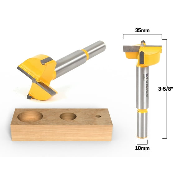 Yonico 35mm Diameter Carbide Forstner Drill Bit - 10mm Shank - 43041C