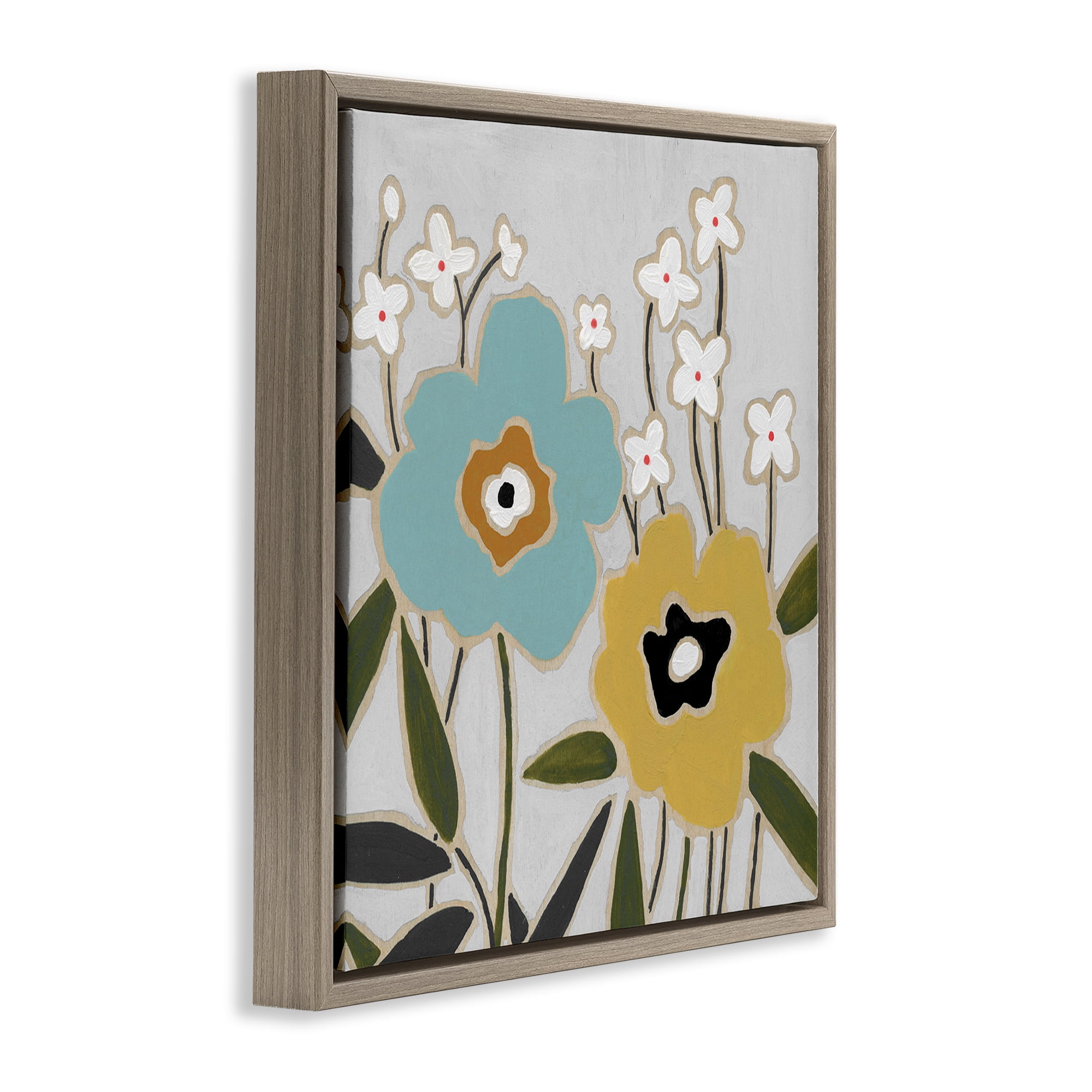 Stupell Industries Modern Hued Blooms Plants & Flowers Painting Brown Floater Framed Canvas Art Print Wall Art, 25 x 25