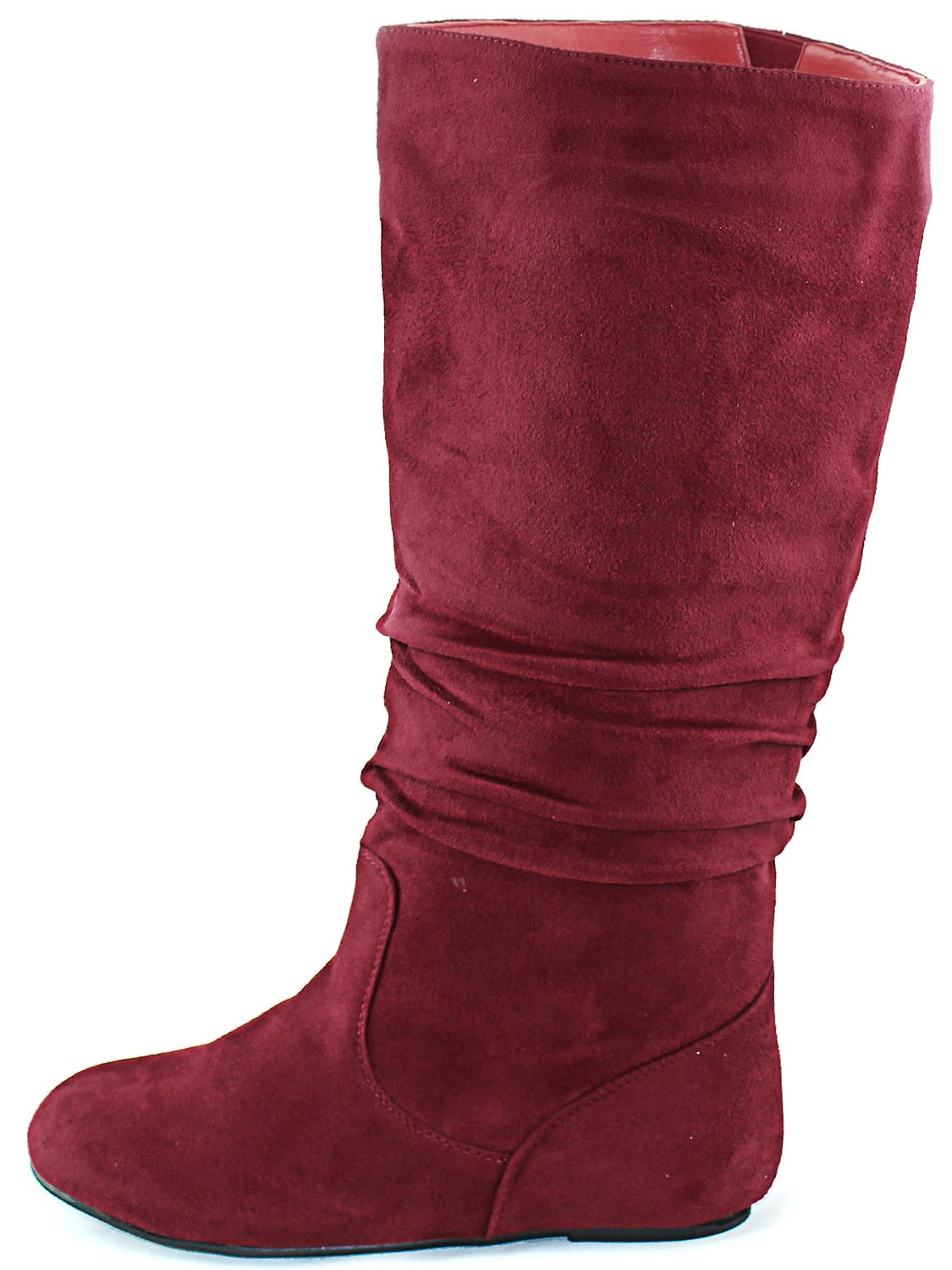 Red Velvet Round Toe Mid High Boots 