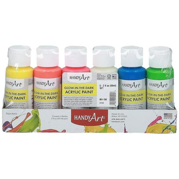 Handy Art 881-158 Acrylic Paint Sets, Glow-in-Dark - 6-2 oz