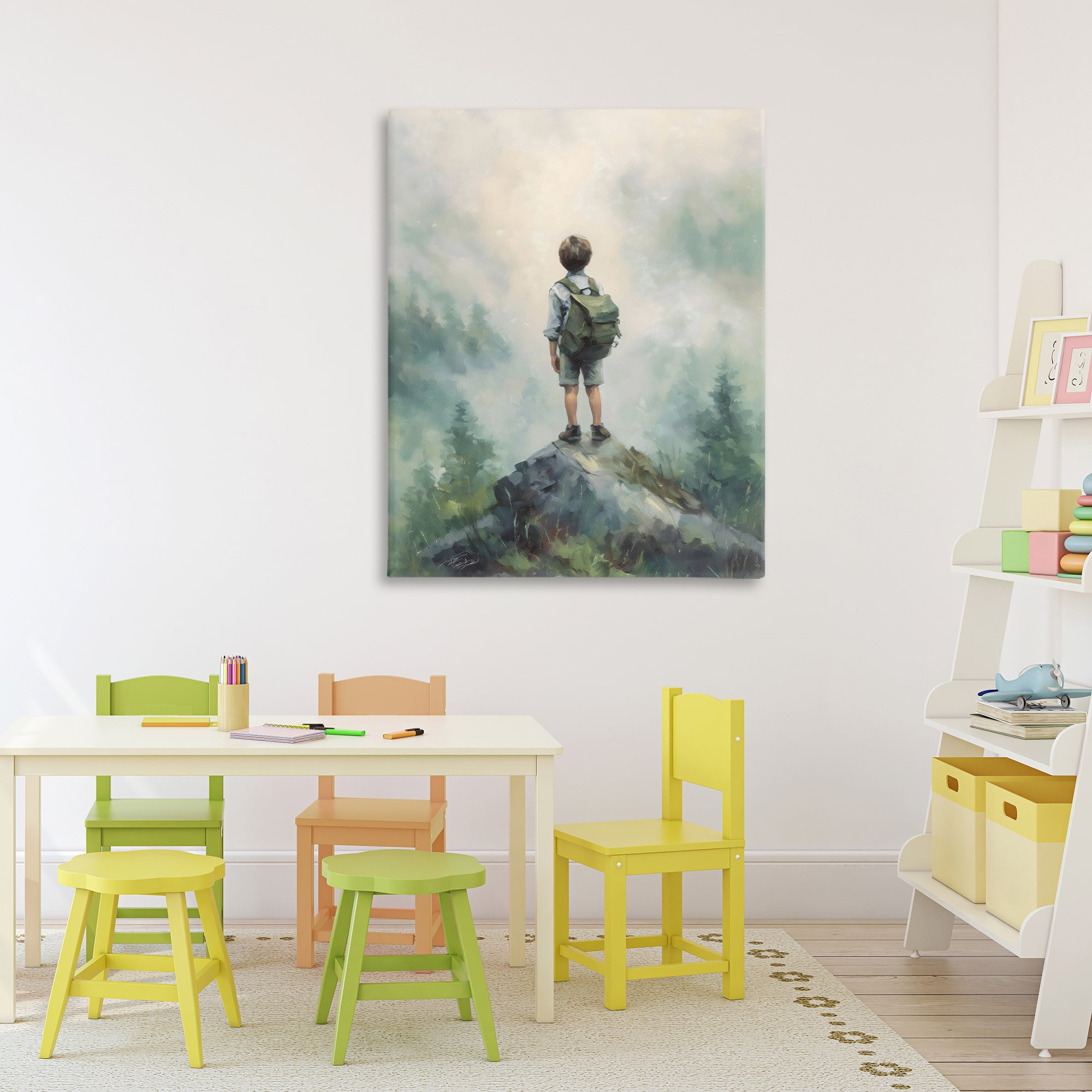Boy Adventurer Atop Mountain Canvas Wall Art, design by Arlington Prints