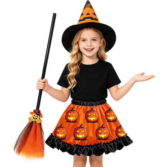 Girls Princess Tulle Dress Halloween Witch Hat Outfit Printed Tutu Dress For Girls Halloween Holiday Gatherings Carnival Wear 4 To 12Y