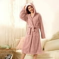 thumbnail image 4 of yievot Robes for Women Bathrobe Fuzzy Mid Length Hooded Bath Robe Belted Solid Color Plush Kimono Robe with Pockets Soft Winter Spa Robes, 4 of 7
