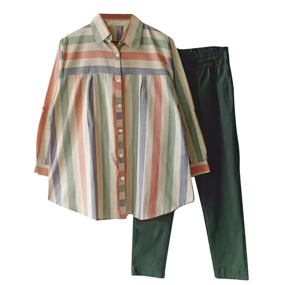 Ashirexll Outfits for Women, Two Piece Sets for Women, Fall Printing Casual Cardigan and Pants Fashion Two Piece Set