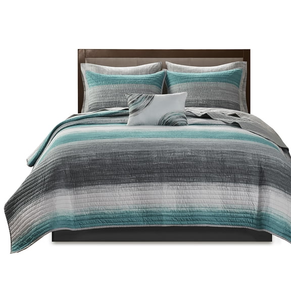 Gracie Mills Ianne Modern 8-Piece Watercolor Stripe Quilt Set with Cotton Bed Sheets - GRACE-5692