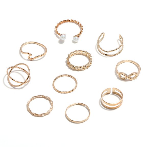 Womens Alloy Ring Set Pearl Retro Rings Fashion Jewelry Accessories Everyday Wearable Special Occasions Silver