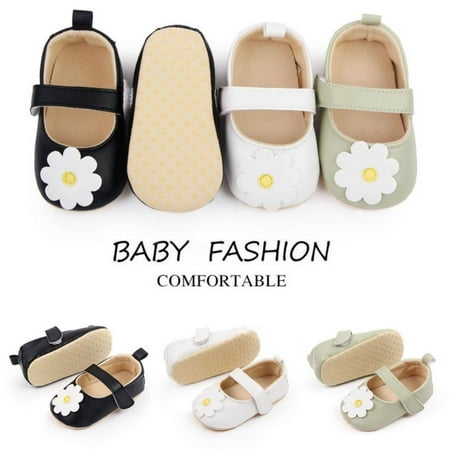 

Baozhu Baby Girls Flats Shoes Infant Toddler Flower Non-slip Rubber Soft-Sole PU First Walker Newborn Princess Wedding Mary Janes