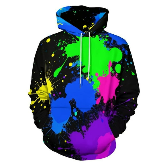Neon Paint Splatters (1)-2 Men's Women Vintage 3D Hooded Sweatshirt - All-Season Loose Fit Streetwear