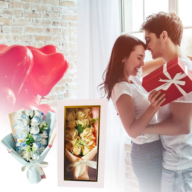 Bouquet de Roses de la Saint-Valentin : une Fleur de Savon Haut de Gamme en Boîte
