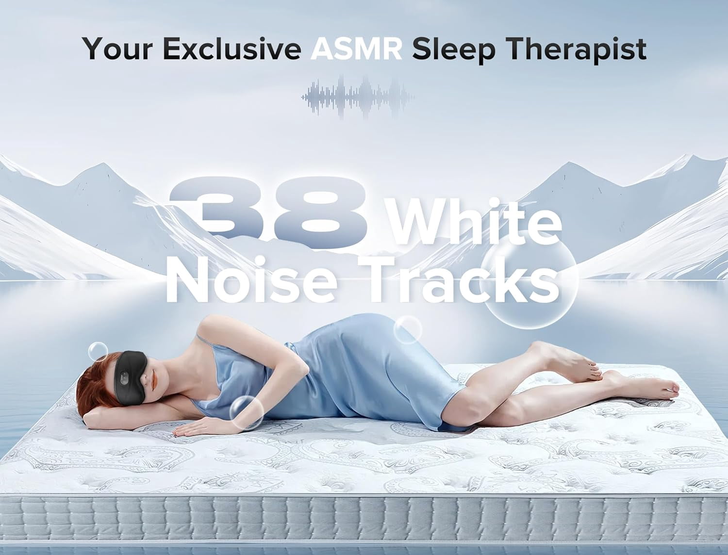 MUSICOZY White Noise Sleep Mask Headphones with 38 Soothing Sounds, Bluetooth Sleep Mask 3D Wireless Music Sleeping Headphones for Side Sleeper,Wireless Music Eye Mask with Timer, Gifts for Men Women