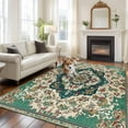 thumbnail image 3 of Area Rug for Living Room, Beige Turquoise Boho Non-Slip Indoor Large Carpet for Bedroom/Dining Room, Medieval Vintage Ethnic Floral Washable Low-Profile Rectangle Floor Runner Rugs - 6 x 9 Ft, 3 of 7