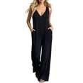 thumbnail image 3 of Tqcoqu Women's Loose Wide Leg Jumpsuit with Side Pockets,V Neck Sleeveless Solid Stretchy Casual One Piece Romper, 3 of 6