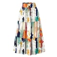thumbnail image 2 of Women's Bohemian Maxi Skirt, Floral Print Drawstring High Waist Tiered Skirt, Lightweight Flowy Skirt for Festival, Beach Vacation and Summer,Orange,XL, 2 of 7